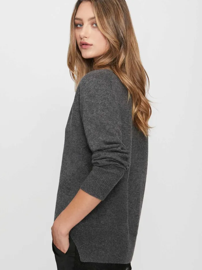 The Lace Vee Looker Pullover Dark Charcoal Melange With Black Lace Women Brochu Walker Sweaters
