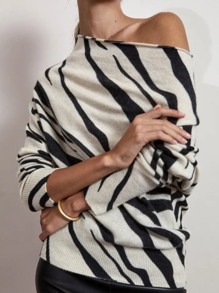The Lori Printed Off Shoulder Zebra Print Women Brochu Walker Sweaters