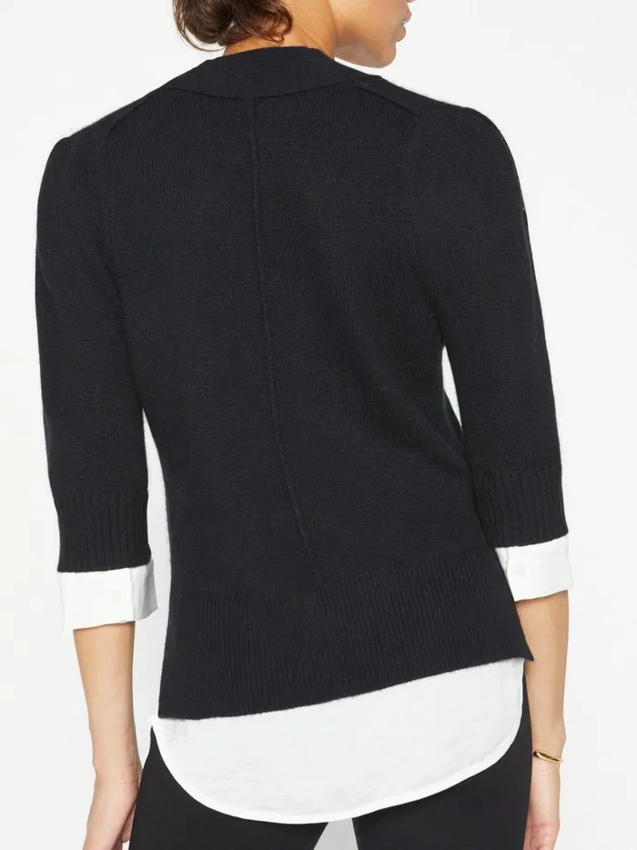 The Lucie Layered Vee Looker Black Onyx With White Underlayer Women Brochu Walker Sweaters