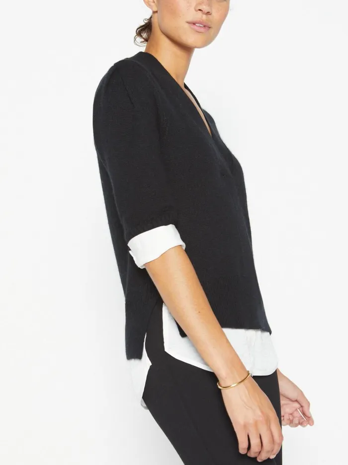 The Lucie Layered Vee Looker Black Onyx With White Underlayer Women Brochu Walker Sweaters