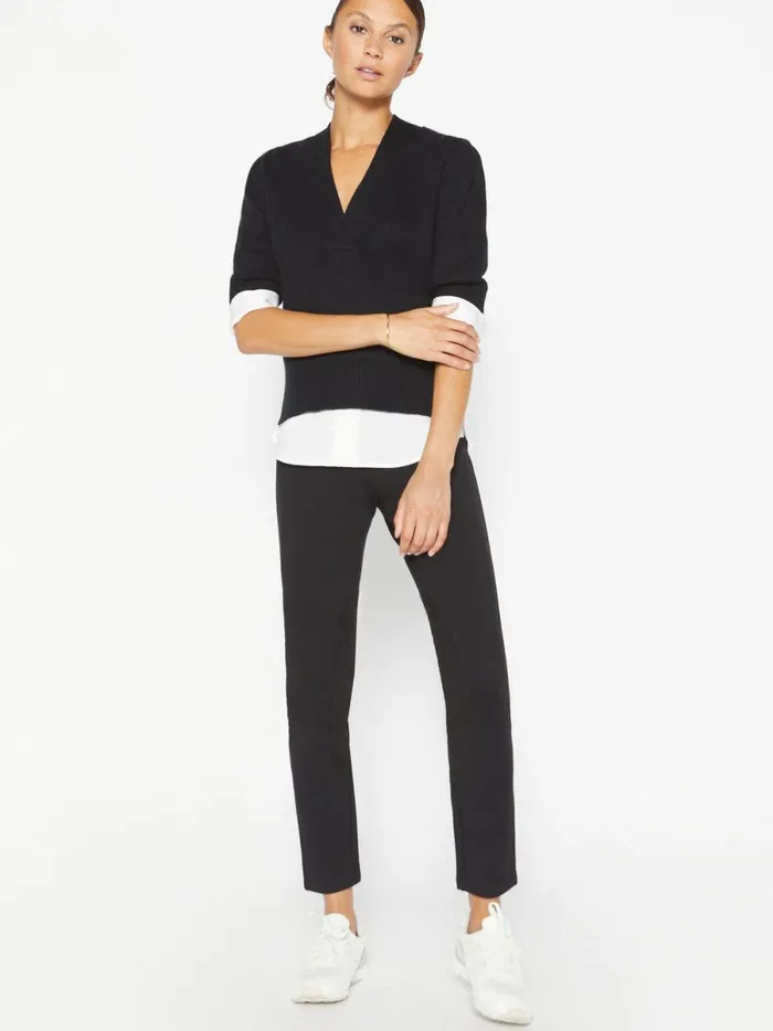 The Lucie Layered Vee Looker Black Onyx With White Underlayer Women Brochu Walker Sweaters