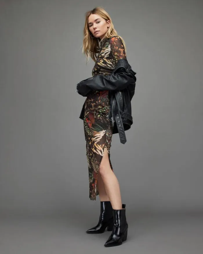Tia Gene Butterfly Print Mesh Midi Dress Jewel Green Women AllSaints Dresses Tia Gene Butterfly Print Mesh Midi Dress Jewel Green Women AllSaints Dresses
