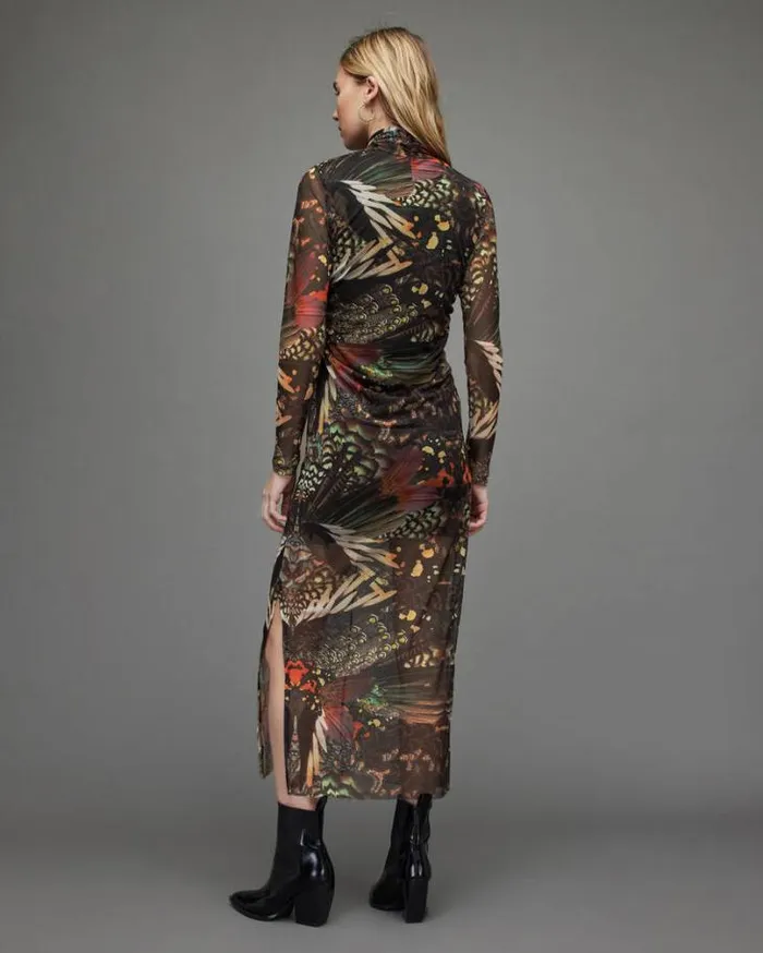 Tia Gene Butterfly Print Mesh Midi Dress Jewel Green Women AllSaints Dresses Tia Gene Butterfly Print Mesh Midi Dress Jewel Green Women AllSaints Dresses