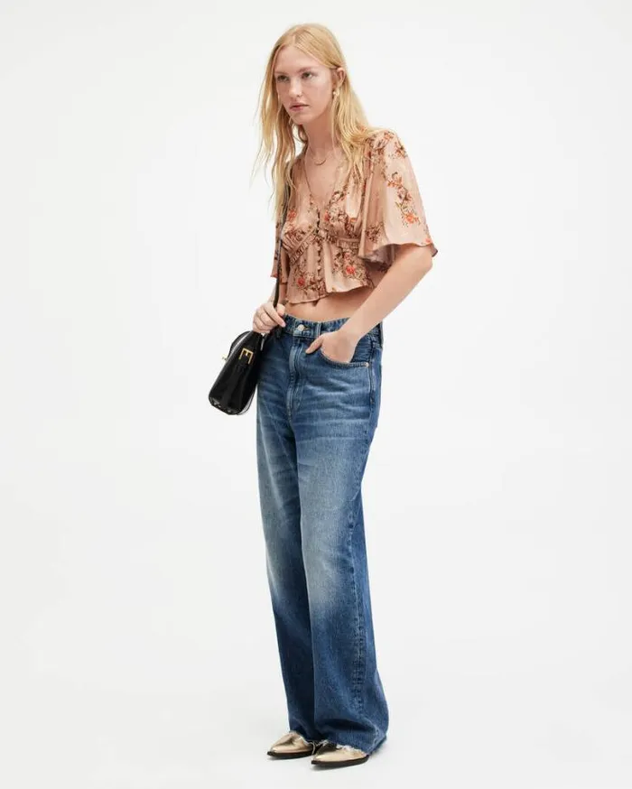 Tian Floral Print Oto Shirred Bust Top Almond Beige Women AllSaints Tops and Shirts Tian Floral Print Oto Shirred Bust Top Almond Beige Women AllSaints Tops and Shirts