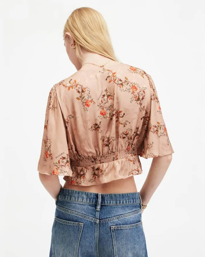 Tian Floral Print Oto Shirred Bust Top Almond Beige Women AllSaints Tops and Shirts Tian Floral Print Oto Shirred Bust Top Almond Beige Women AllSaints Tops and Shirts