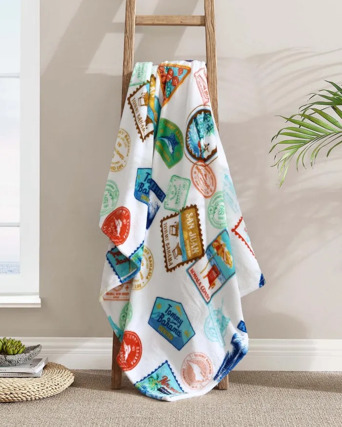 Tommy Bahama Bahama Express Reversible Fleece Throw Multicolor Beach and Home Bedding