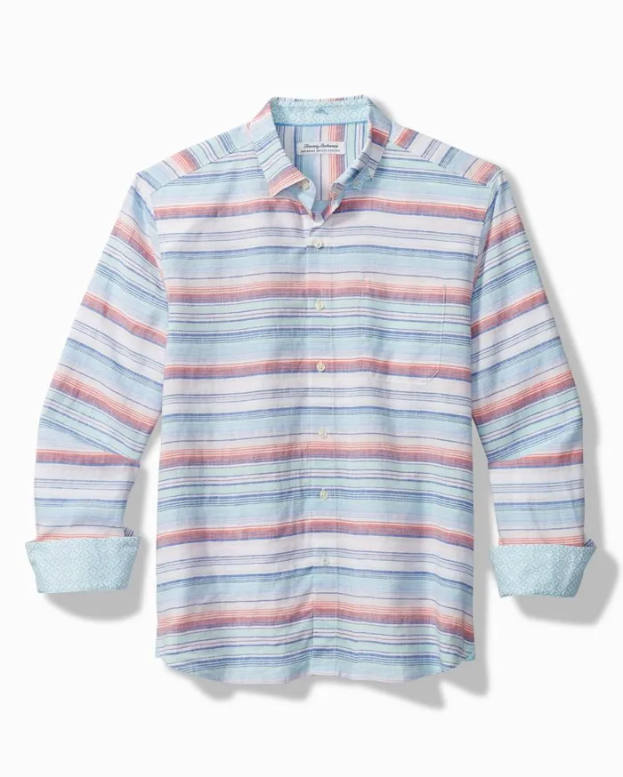 Tommy Bahama Barbados Breeze Airy Stripe StretchLinen Shirt Quartz Pink Men Shirts