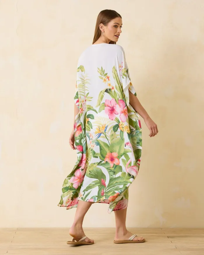 Tommy Bahama Calypso Crepe Paradise Bird Beach Caftan White Women Dresses Tommy Bahama Calypso Crepe Paradise Bird Beach Caftan White Women Dresses