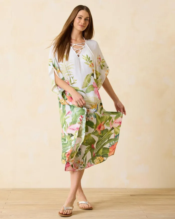 Tommy Bahama Calypso Crepe Paradise Bird Beach Caftan White Women Dresses Tommy Bahama Calypso Crepe Paradise Bird Beach Caftan White Women Dresses