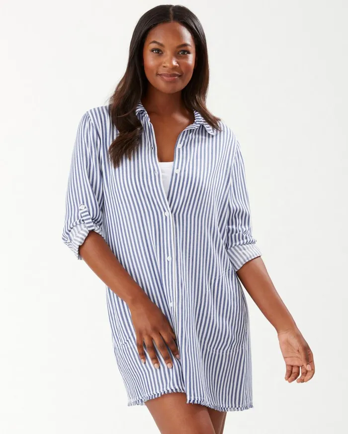 Tommy Bahama Chambray Stripe Boyfriend Beach Shirt Chambray Women Coverups Tommy Bahama Chambray Stripe Boyfriend Beach Shirt Chambray Women Coverups