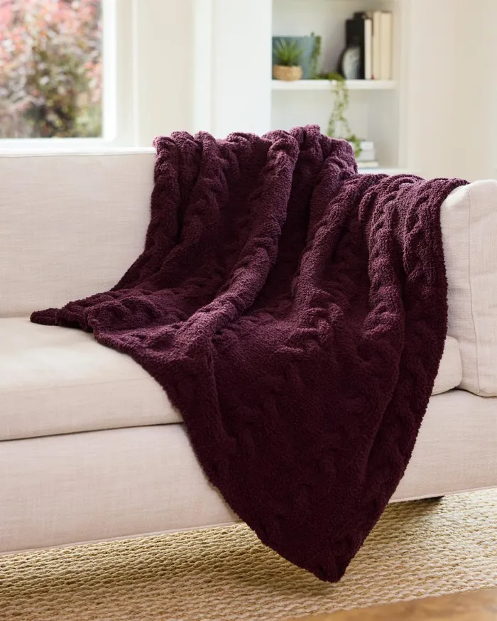 Tommy Bahama Chenille Cable Knit Throw Burgundy Beach and Home Bedding