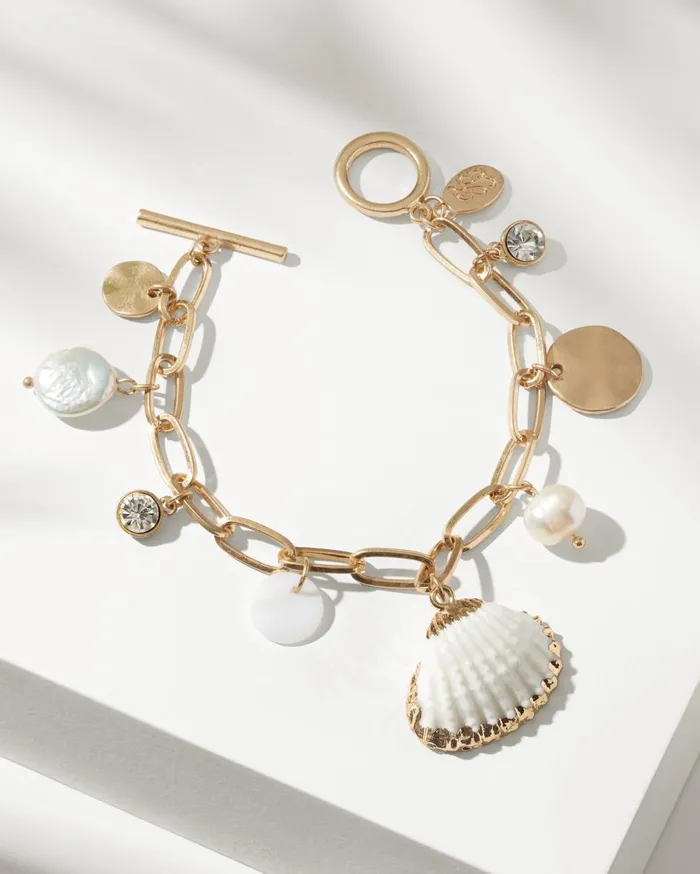 Tommy Bahama Coastal Treasure Shell and Pearl Charm Bracelet Gold Women Jewelry Collections Tommy Bahama Coastal Treasure Shell and Pearl Charm Bracelet Gold Women Jewelry Collections