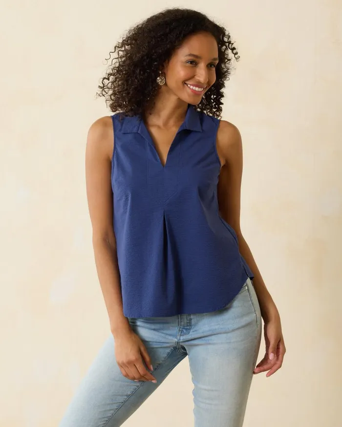 Tommy Bahama Coastalina Palma Toile Linen Camp Shirt Surf Blue Women Tops and Shirts Tommy Bahama Coastalina Palma Toile Linen Camp Shirt Surf Blue Women Tops and Shirts
