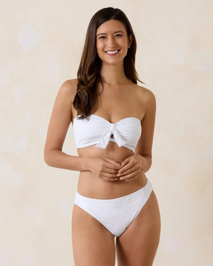 Tommy Bahama Eyelet Hideaway TieFront Bandeau Top White Women Bikini Tops Tommy Bahama Eyelet Hideaway TieFront Bandeau Top White Women Bikini Tops