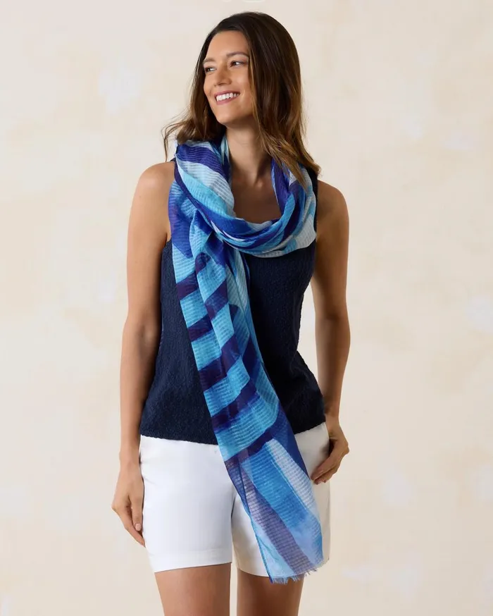Tommy Bahama Foulard Stripe Wrap Navy Women Scarves and Wraps