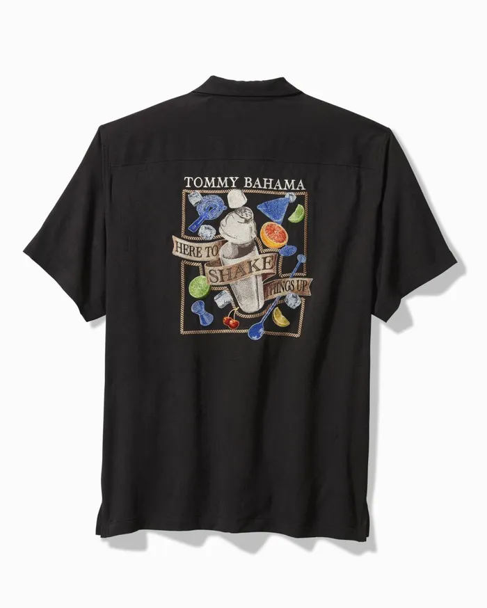 Tommy Bahama Here To Shake Things Up Silk Camp Shirt Black Men Shirts