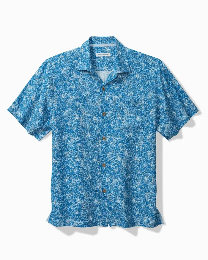 Tommy Bahama High Tide Hibiscus Silk Camp Shirt Indigo Coast Men Shirts
