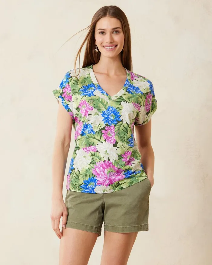 Tommy Bahama Kauai Lush Lotus VNeck TShirt Banana Leaves Women Tops and Shirts Tommy Bahama Kauai Lush Lotus VNeck TShirt Banana Leaves Women Tops and Shirts