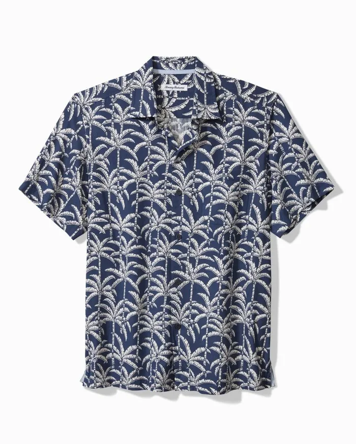 Tommy Bahama Palm Party IslandZone SilkBlend Camp Shirt Bering Blue Men Shirts