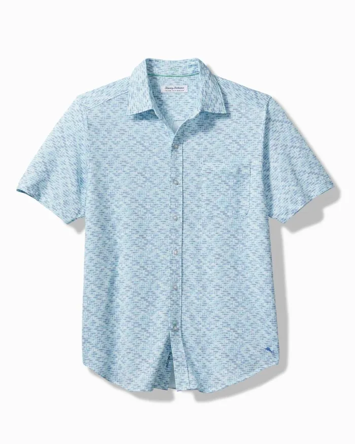 Tommy Bahama San Lucio Painted Geo Knit Stretch Shirt Blue Canal Men Shirts
