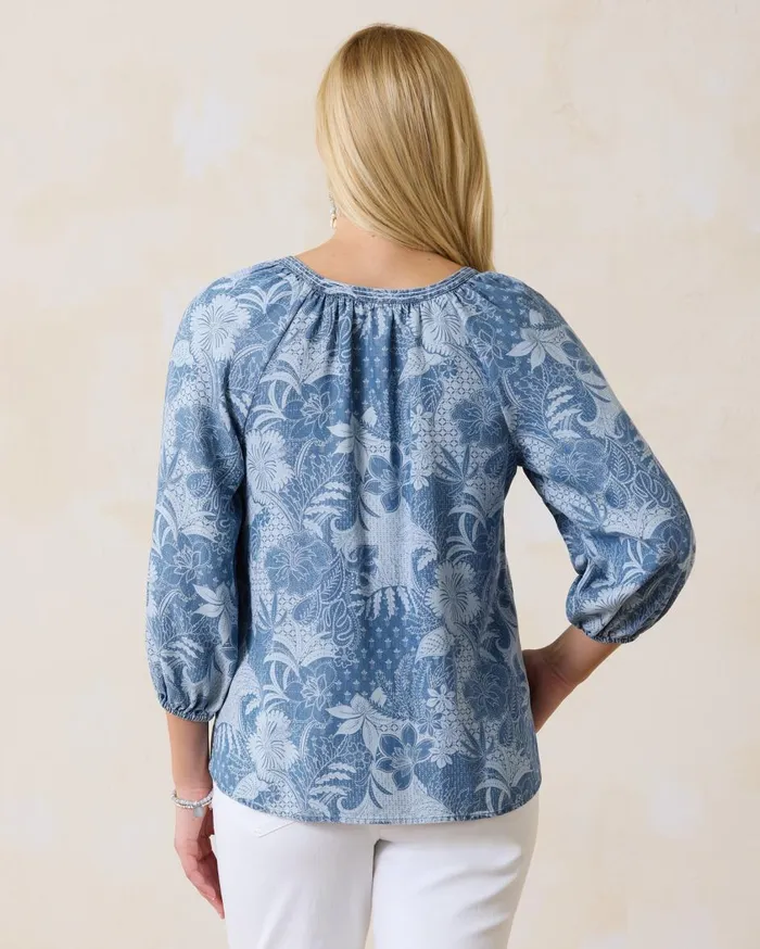 Tommy Bahama Secret Inlet 34Sleeve Top Med Marina Wash Women Tops and Shirts