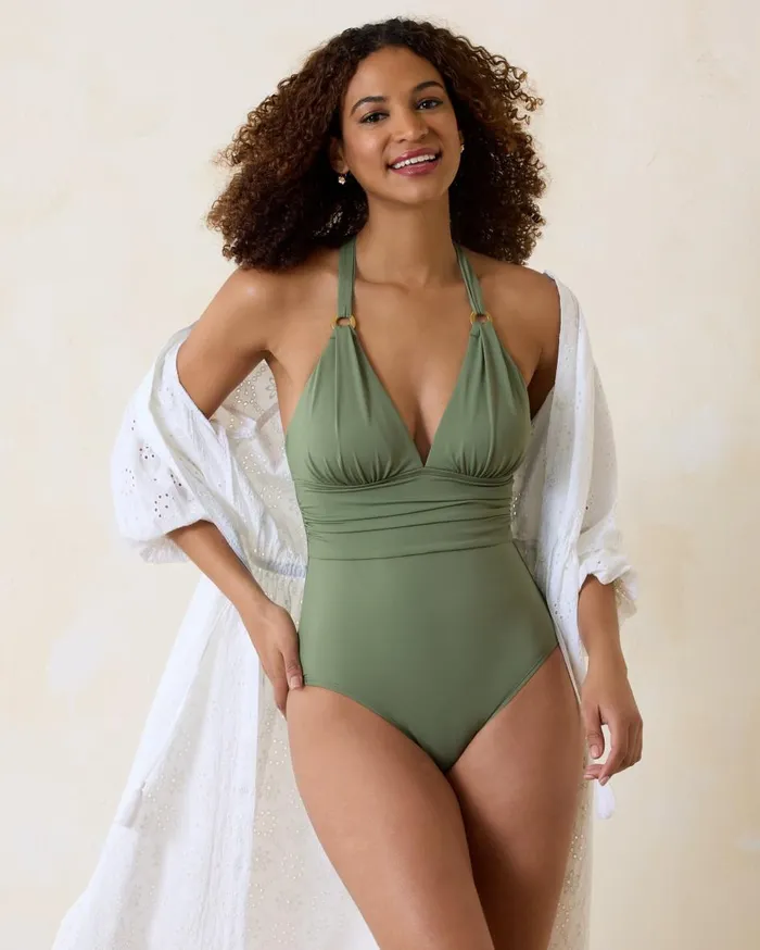 Tommy Bahama Summer Floral Belted HighNeck OnePiece Swimsuit White Women OnePiece Suits Tommy Bahama Summer Floral Belted HighNeck OnePiece Swimsuit White Women OnePiece Suits