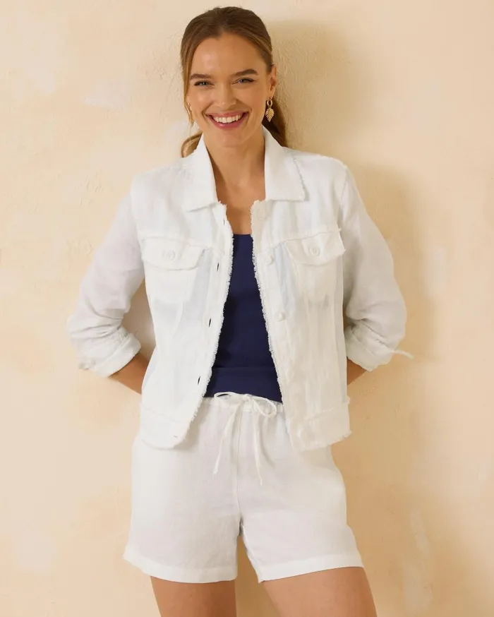 Tommy Bahama Two Palms Linen RawEdge Jacket White Women Jackets