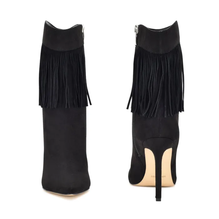 Tries Heeled Fringe Booties Black Suede Women Nine West Boots and Booties Tries Heeled Fringe Booties Black Suede Women Nine West Boots and Booties