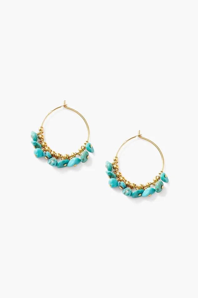 Turquoise and Gold Heishi Hoops Women Chan Luu Earrings