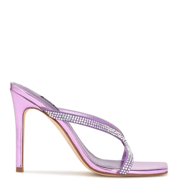 Twist Heeled Slide Sandals Purple Metallic Women Nine West Dress