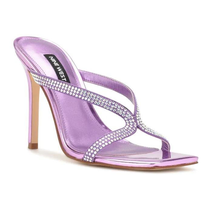 Twist Heeled Slide Sandals Purple Metallic Women Nine West Dress Twist Heeled Slide Sandals Purple Metallic Women Nine West Dress