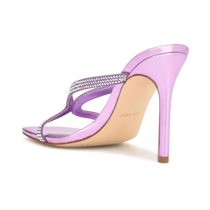 Twist Heeled Slide Sandals Purple Metallic Women Nine West Dress Twist Heeled Slide Sandals Purple Metallic Women Nine West Dress