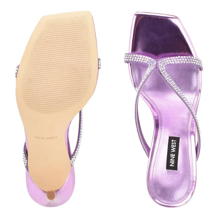 Twist Heeled Slide Sandals Purple Metallic Women Nine West Dress Twist Heeled Slide Sandals Purple Metallic Women Nine West Dress
