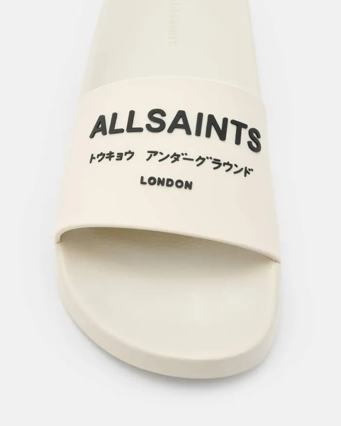 Underground Logo Slip On Slides White Women AllSaints Shoes and Boots