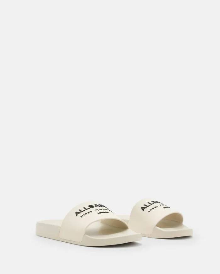 Underground Logo Slip On Slides White Women AllSaints Shoes and Boots