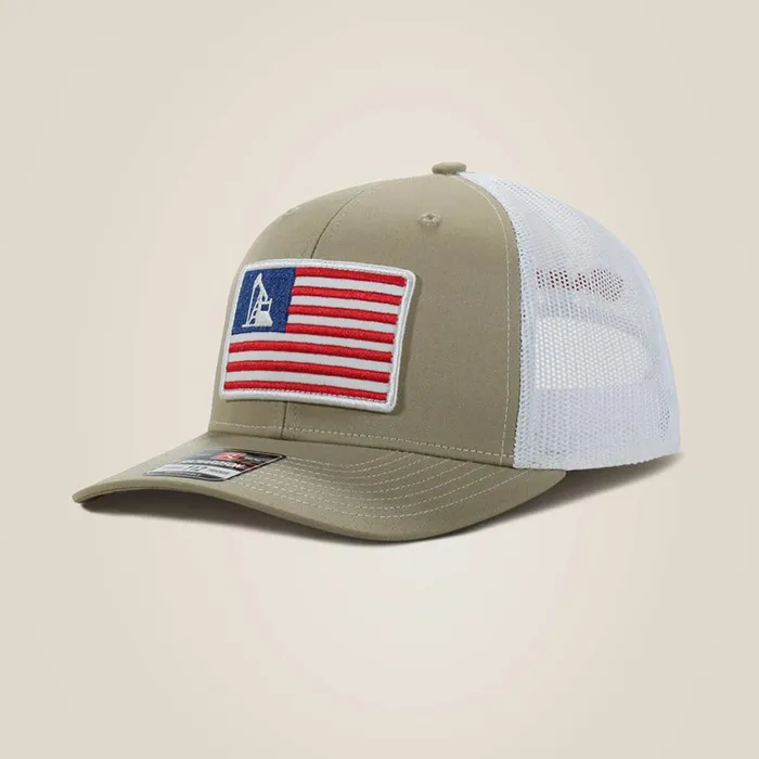 Usa Flag Patch Logo Cap Tan Men Ariat Hats and Caps