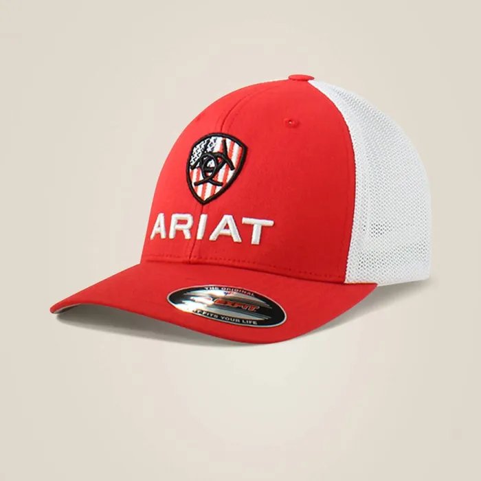 Usa Flag Shield Logo Cap Red Men Ariat Hats and Caps