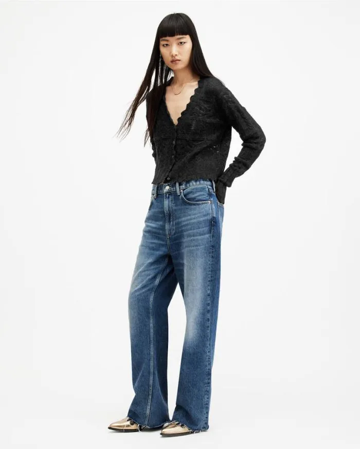 Vanessa Lace Scallop Edge Cardigan Black Women AllSaints Sweaters