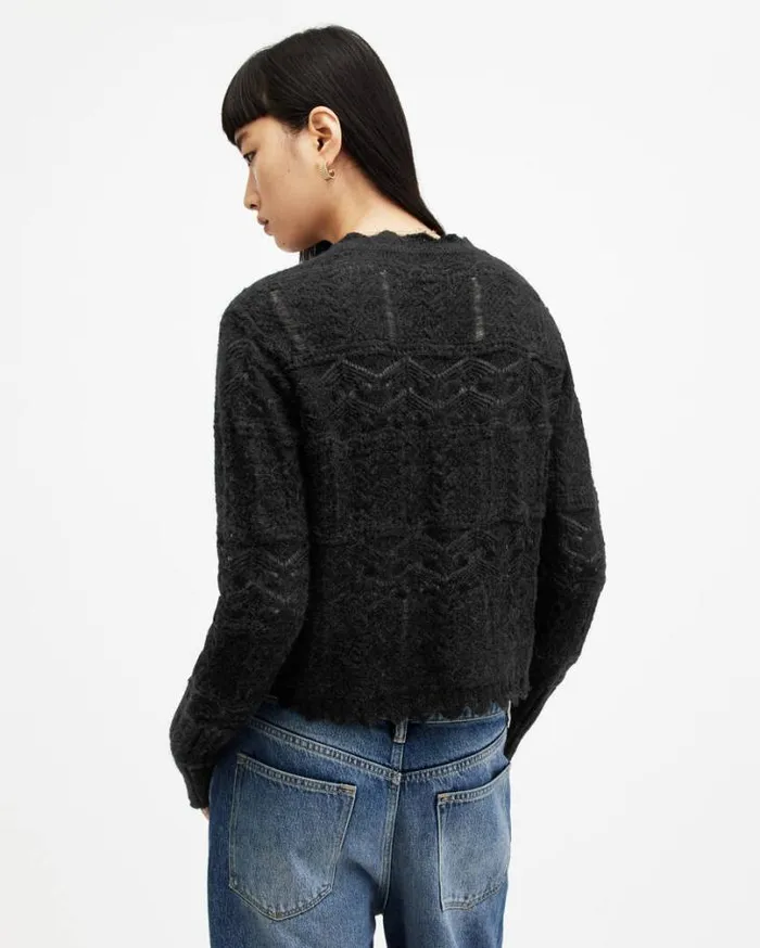 Vanessa Lace Scallop Edge Cardigan Black Women AllSaints Sweaters