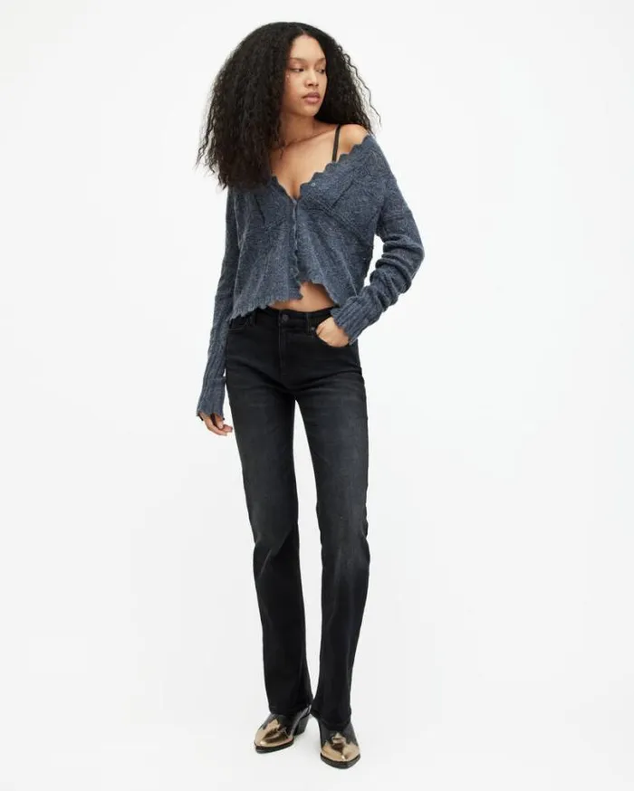 Vanessa Lace Stitched Cardigan Denim Blue Women AllSaints Sweaters