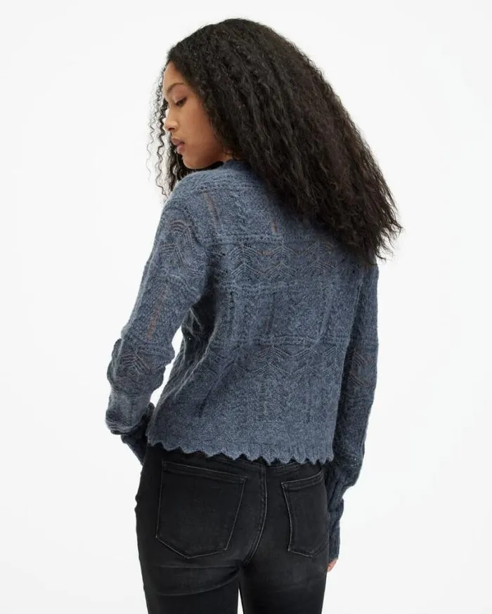 Vanessa Lace Stitched Cardigan Denim Blue Women AllSaints Sweaters