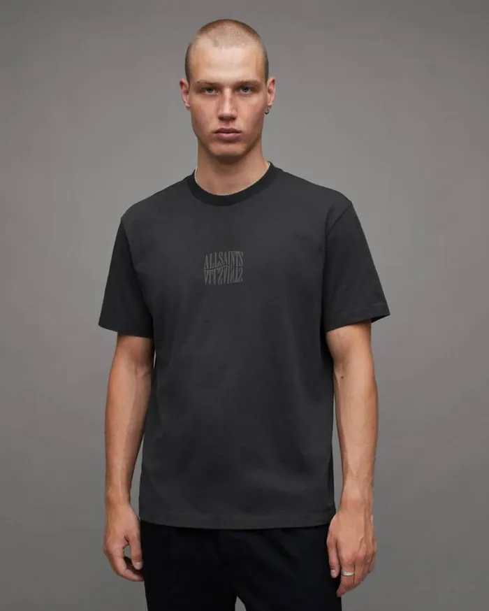 Varden Warped Logo Print Crew TShirt Washed Black Men AllSaints TShirts