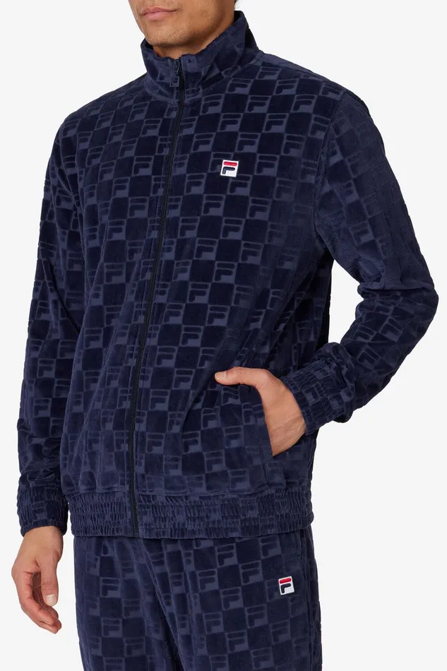 Velour Sets Men Fila Jacquard Velour Track Jacket 400 Fila Navy