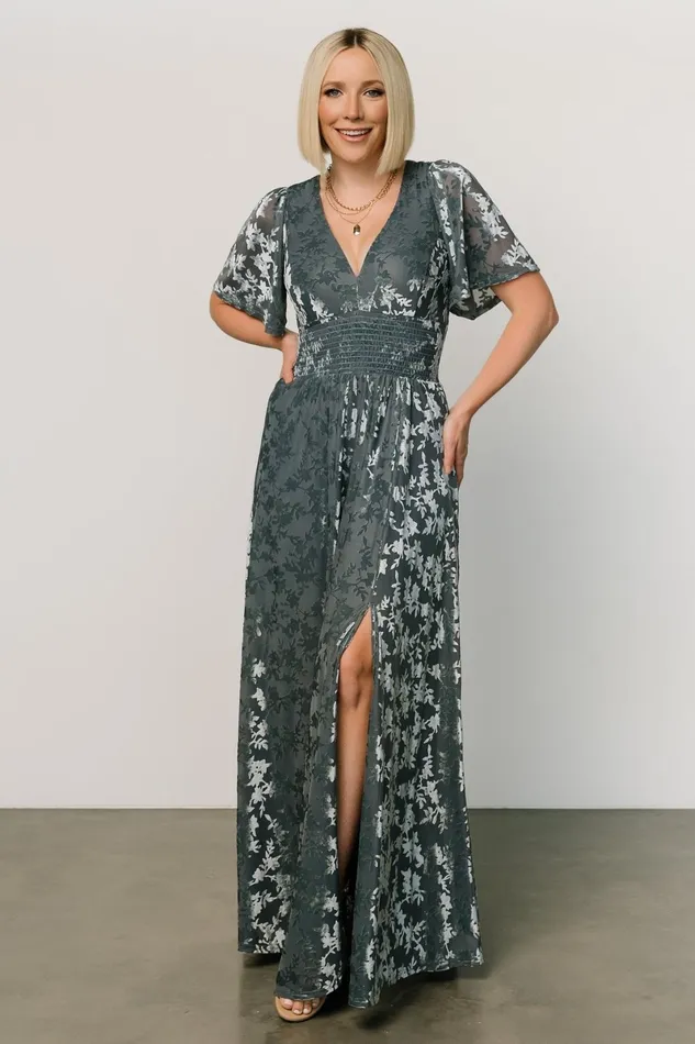 Veronica Velvet Maxi Dress Slate Blue Women Baltic Born Mother Of The Bride