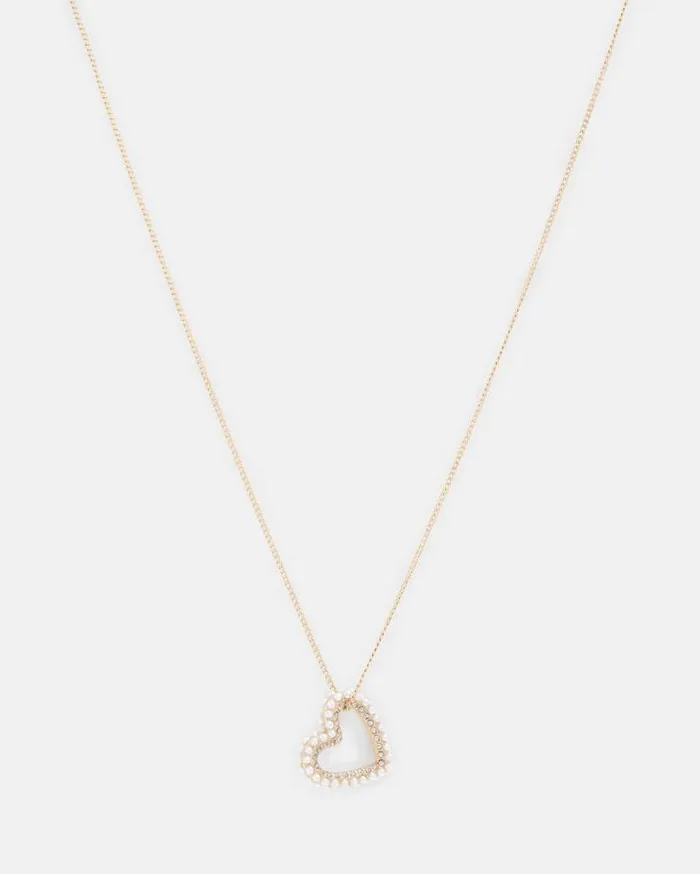 Vida Beaded Heart Pendant Necklace Warm Brasswhite Women AllSaints Jewelry