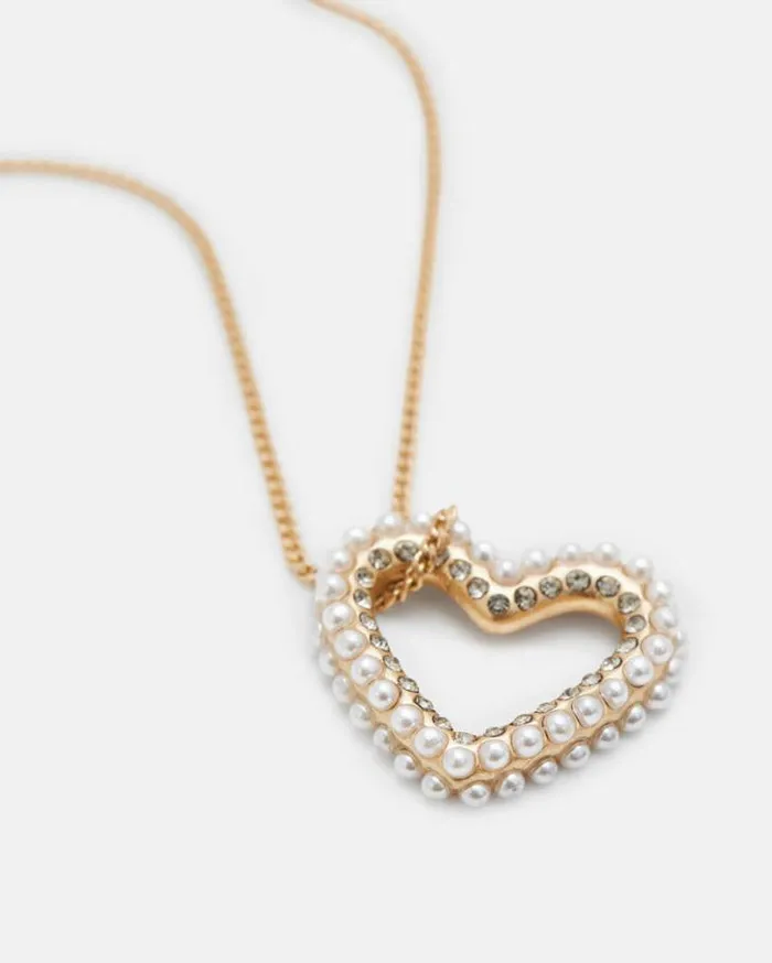 Vida Beaded Heart Pendant Necklace Warm Brasswhite Women AllSaints Jewelry