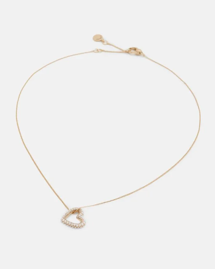 Vida Beaded Heart Pendant Necklace Warm Brasswhite Women AllSaints Jewelry