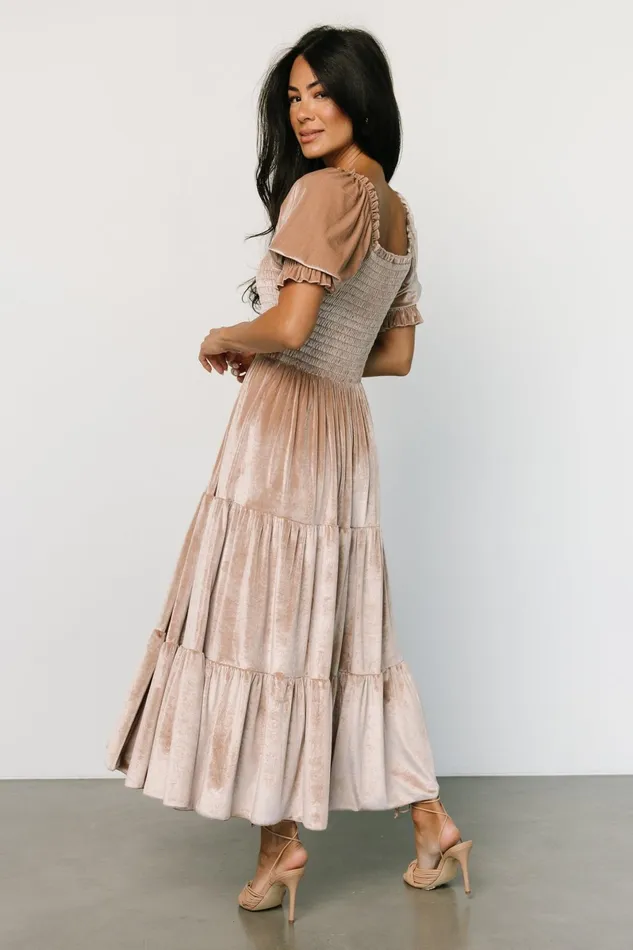 Vivaldi Smocked Velvet Midi Dress Champagne Women Baltic Born Bump Friendly