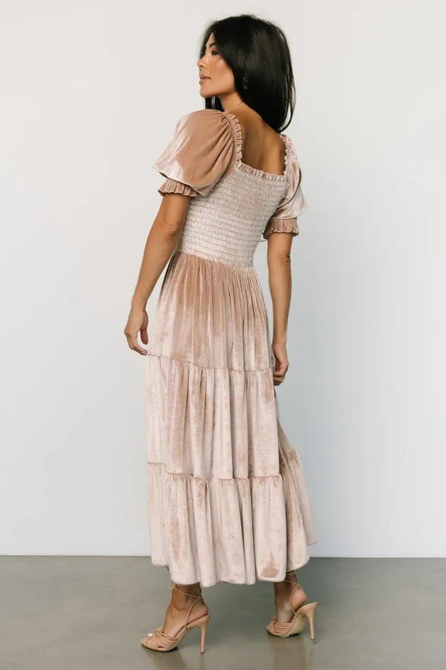 Vivaldi Smocked Velvet Midi Dress Champagne Women Baltic Born Bump Friendly