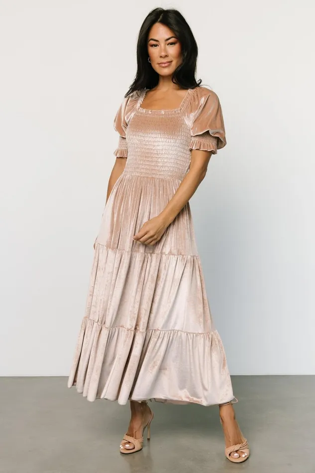 Vivaldi Smocked Velvet Midi Dress Champagne Women Baltic Born Bump Friendly